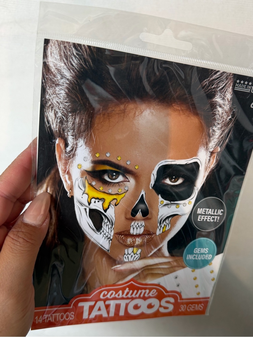 Skeleton Skull Candy Rainbow Halloween Costume Tattoos with Gems included